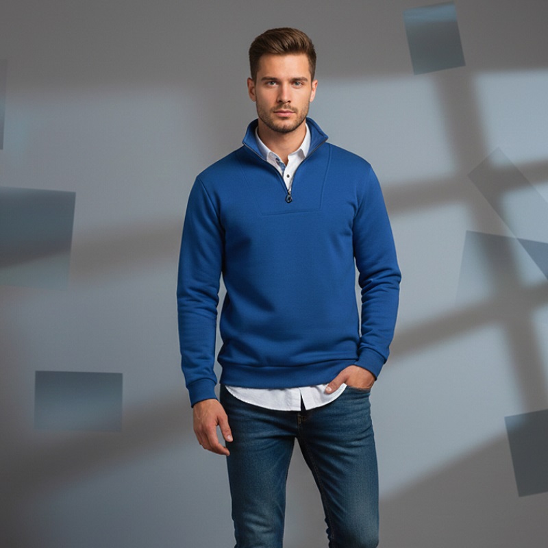 پکیج دورس مردانه نیم زیپ مدل Behbod-آبی  پیراهن مردانه سفید VQ